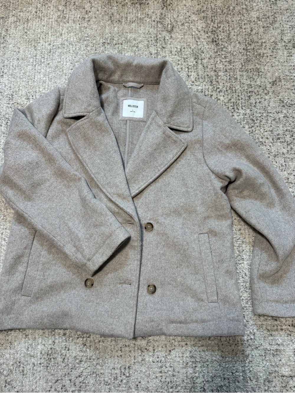 Hollister Taupe Double-Breasted Wool-Blend Coat